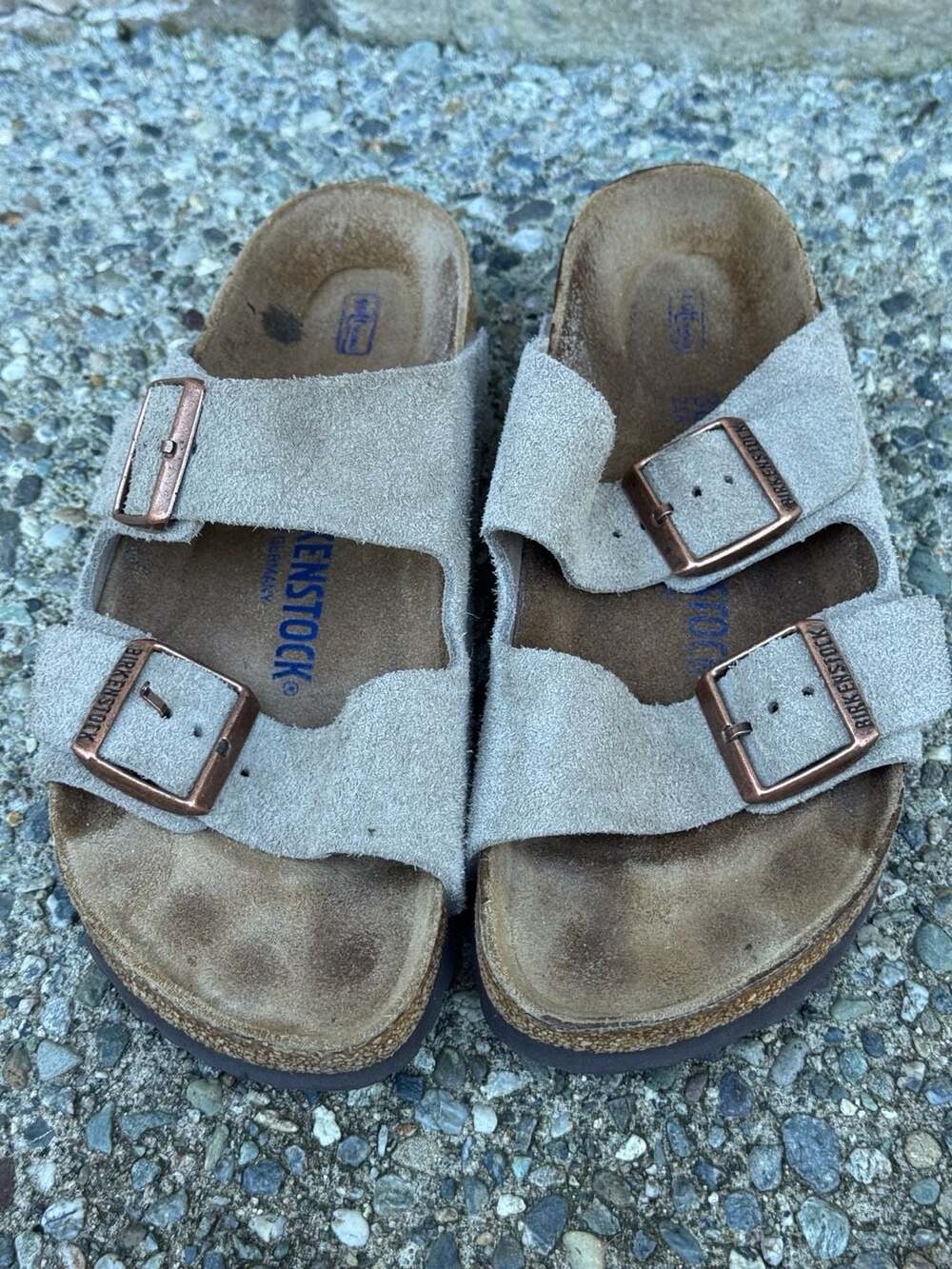 Birkenstock Arizona Soft Footbed Suede Slide Sandals in Taupe Size 38 - Picture 5 of 13